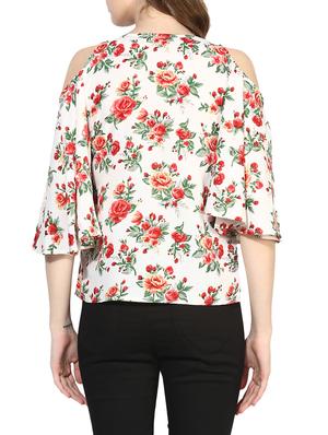 white printed cold shoulder top - 14441229 - Standard Image - 3