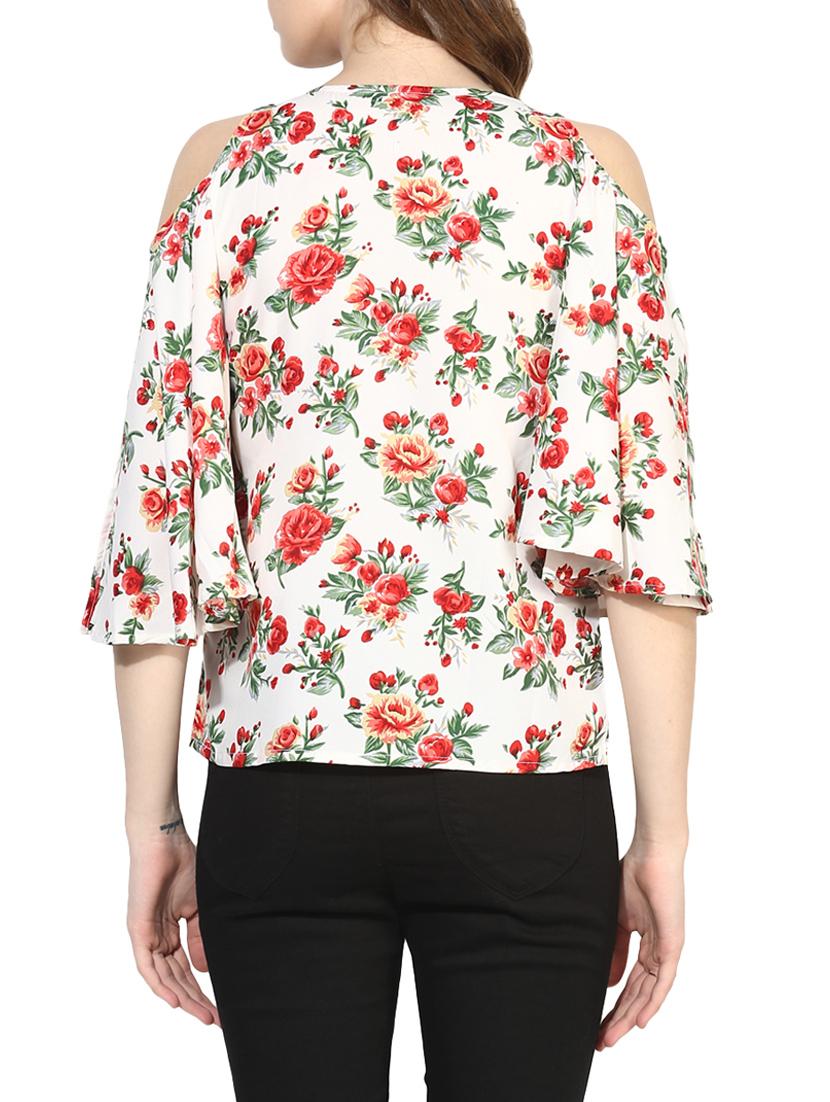 white printed cold shoulder top - 14441229 - Zoom Image - 3
