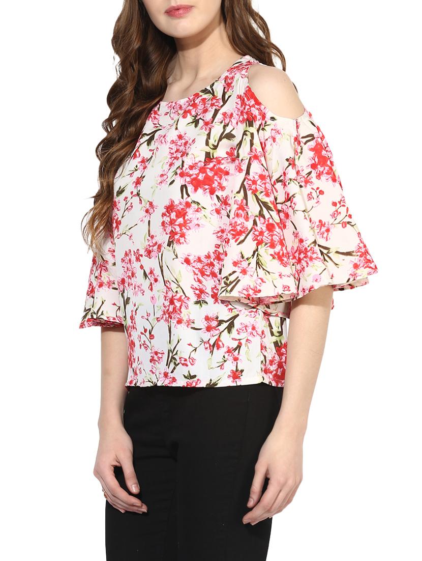 pink floral cold shoulder top - 14441230 - Zoom Image - 2