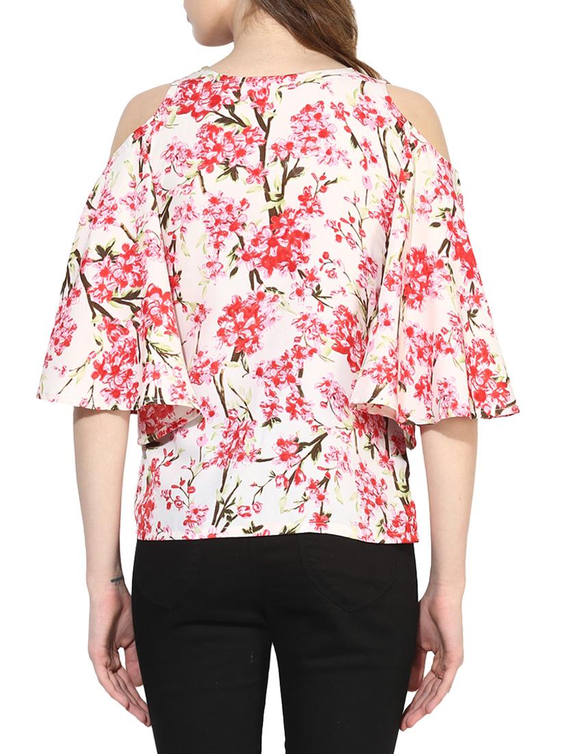 pink floral cold shoulder top - 14441230 - Zoom Image - 3
