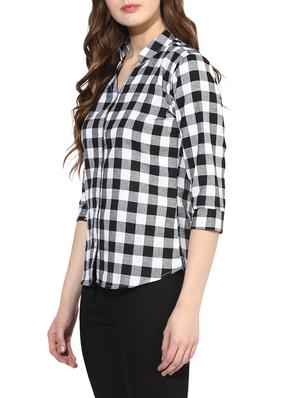 mandarin neck checkered shirt - 14441242 - Standard Image - 2