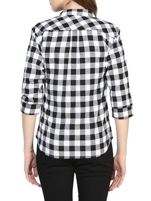 mandarin neck checkered shirt - 14441242 - Standard Image - 3