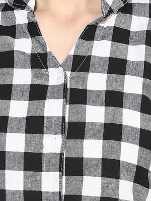mandarin neck checkered shirt - 14441242 - Standard Image - 4