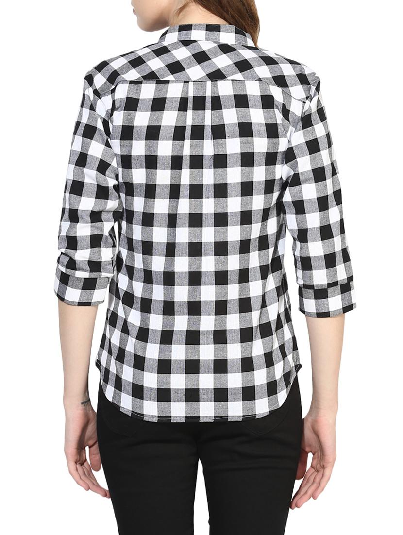 mandarin neck checkered shirt - 14441242 - Zoom Image - 3
