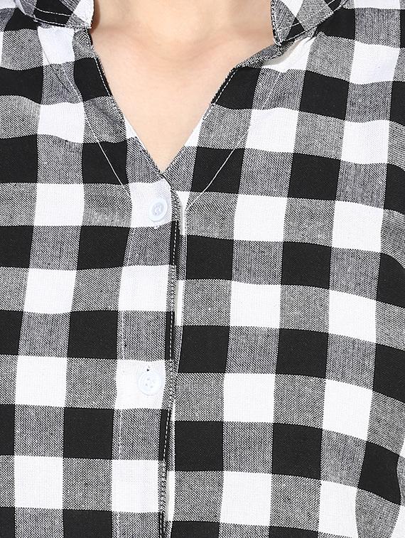 mandarin neck checkered shirt - 14441242 - Zoom Image - 4