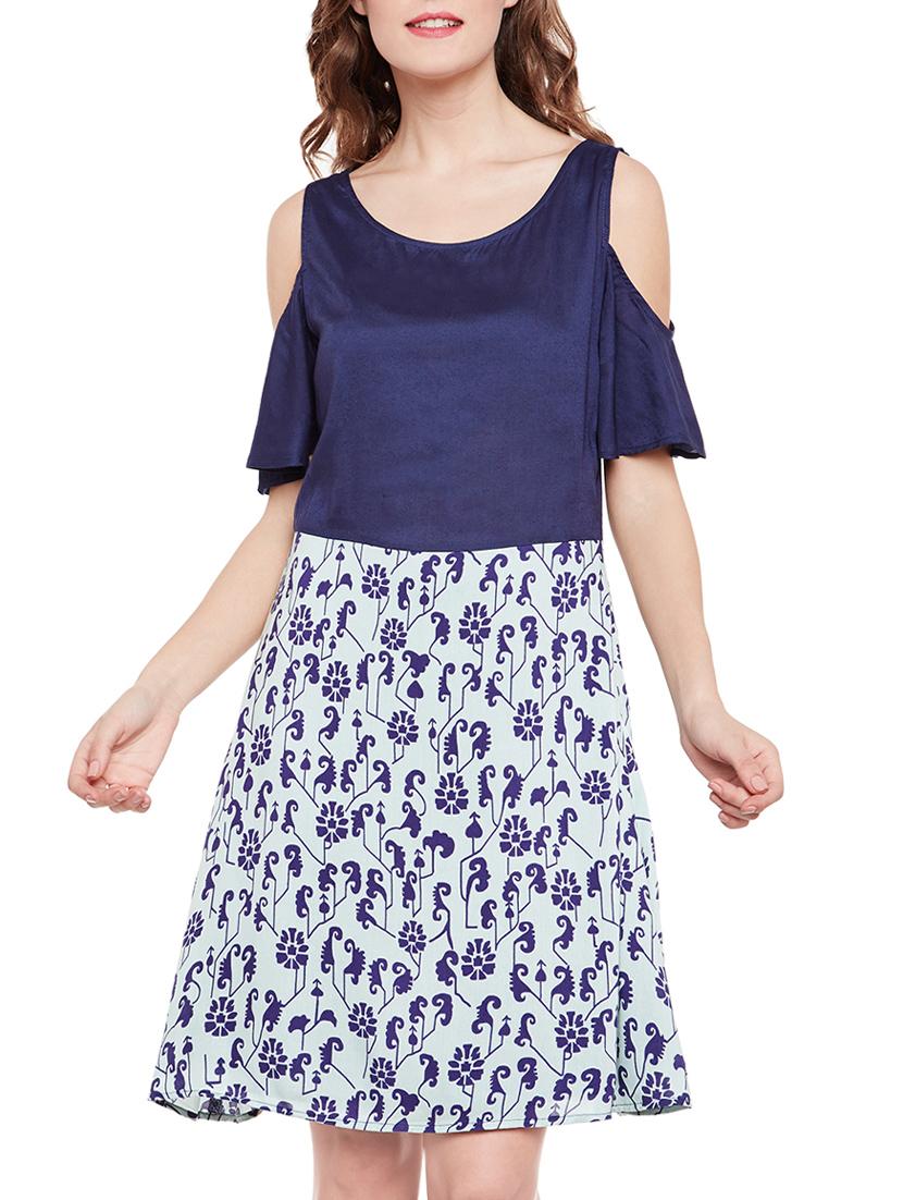 blue cold shoulder shift dress - 14442221 - Zoom Image - 1
