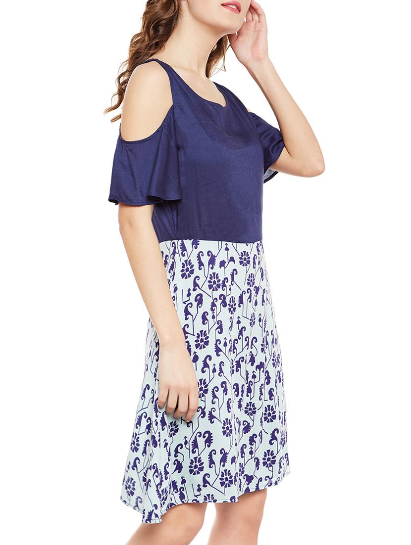 blue cold shoulder shift dress - 14442221 - Zoom Image - 2