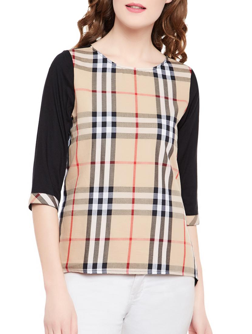 brown cotton checked top - 14442235 - Zoom Image - 1
