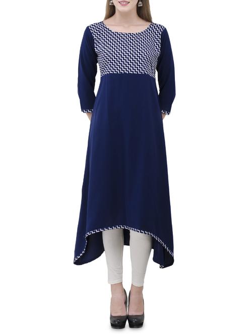blue crepe asymmetric kurta - 14443928 - Standard Image - 1