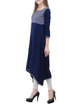 blue crepe asymmetric kurta - 14443928 - Standard Image - 2