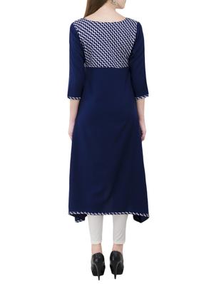 blue crepe asymmetric kurta - 14443928 - Standard Image - 3
