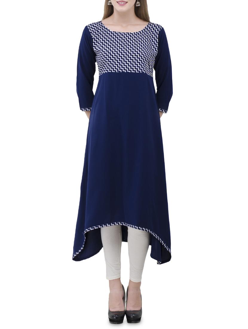 blue crepe asymmetric kurta - 14443928 - Zoom Image - 1