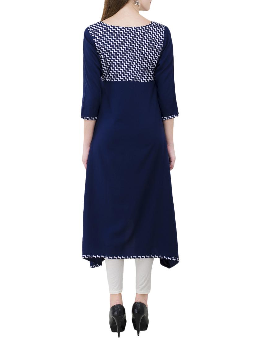 blue crepe asymmetric kurta - 14443928 - Zoom Image - 3