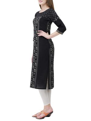 black cotton straight kurta - 14443930 - Standard Image - 2