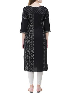 black cotton straight kurta - 14443930 - Standard Image - 3