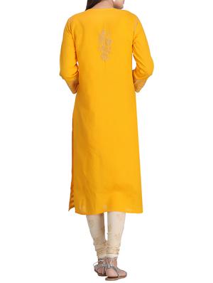 ada mustard cotton straight kurta - 14445588 - Standard Image - 3