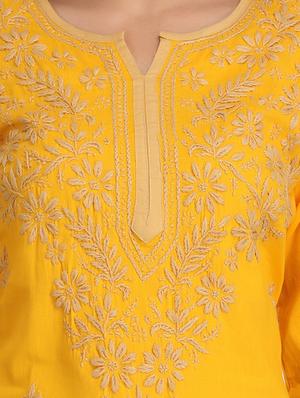 ada mustard cotton straight kurta - 14445588 - Standard Image - 4