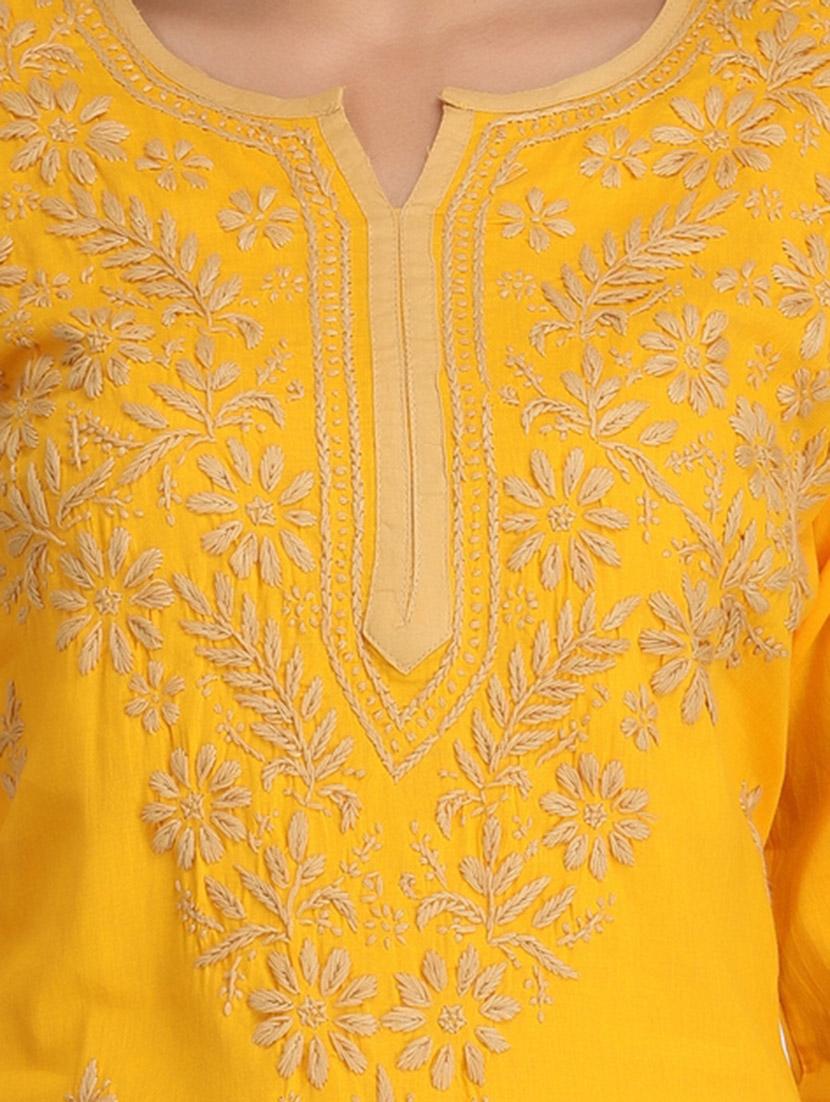 ada mustard cotton straight kurta - 14445588 - Zoom Image - 4