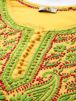 ada yellow cotton straight kurta - 14445590 - Standard Image - 5