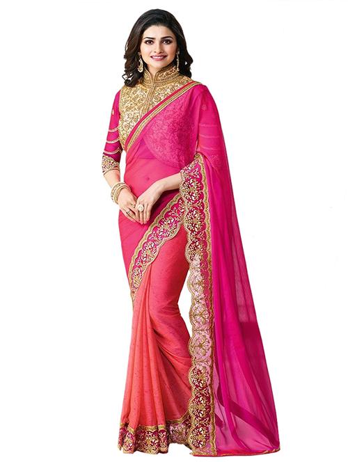 pink georgette half & half saree with blouse - 14446180 - Very Small Image - 1