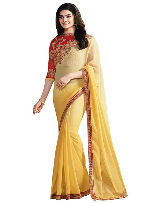 yellow georgette ombre saree with blouse - 14446185 - Very Small Image - 1