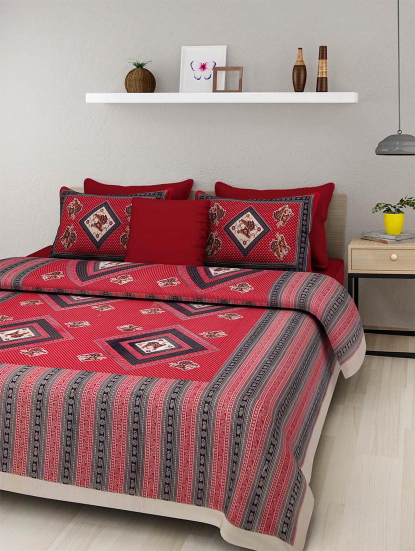 pure cotton rajasthani traditional double bed sheet with 2 pillow covers - 14446237 - Zoom Image - 1
