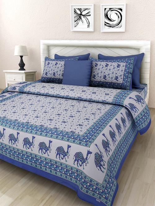 pure cotton rajasthani traditional double bed sheet with 2 pillow covers - 14446293 - Standard Image - 1