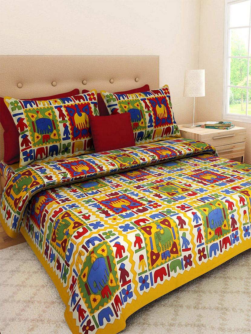 pure cotton rajasthani traditional double bed sheet with 2 pillow covers - 14446337 - Zoom Image - 1