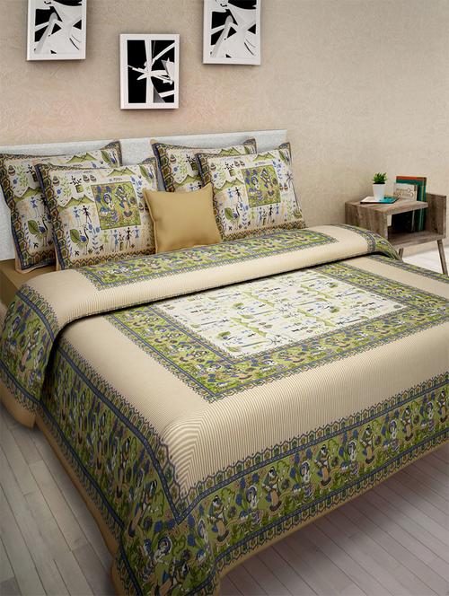 pure cotton rajasthani traditional double bed sheet with 2 pillow covers - 14446403 - Standard Image - 1