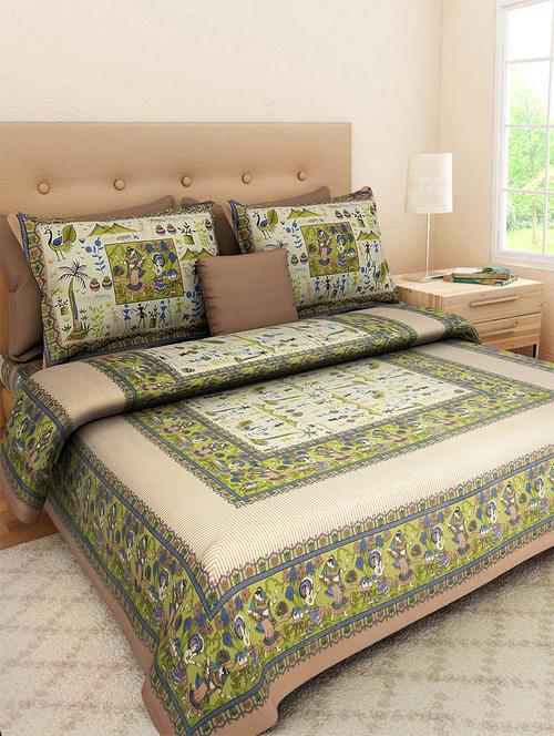 pure cotton rajasthani traditional double bed sheet with 2 pillow covers - 14446423 - Standard Image - 1