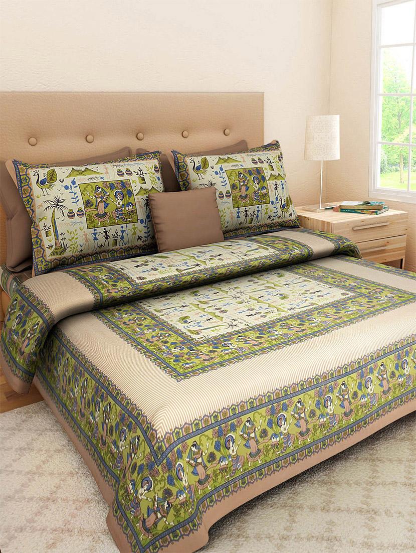 pure cotton rajasthani traditional double bed sheet with 2 pillow covers - 14446423 - Zoom Image - 1