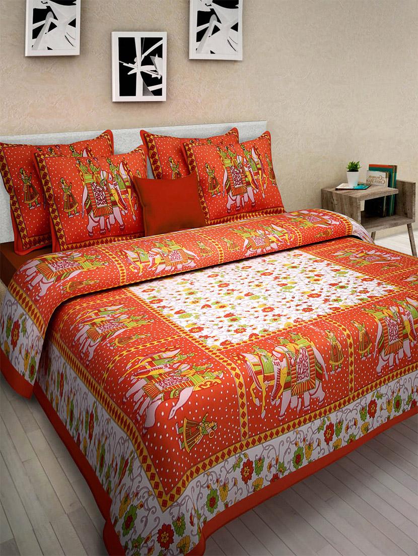 pure cotton rajasthani traditional double bed sheet  with 2 pillow covers