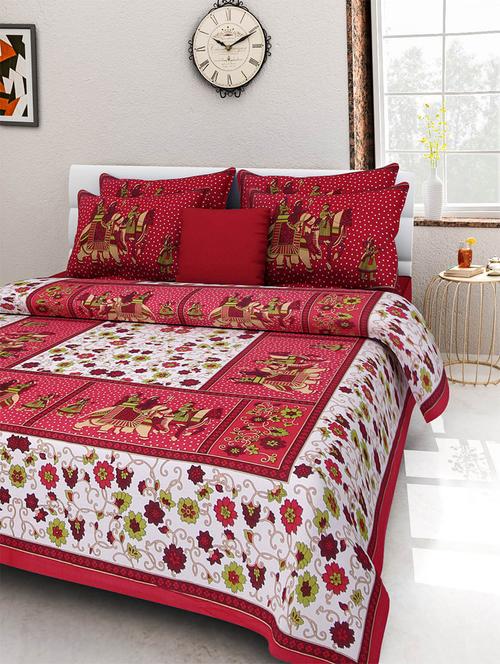 pure cotton rajasthani traditional double bed sheet with 2 pillow covers - 14446484 - Standard Image - 1