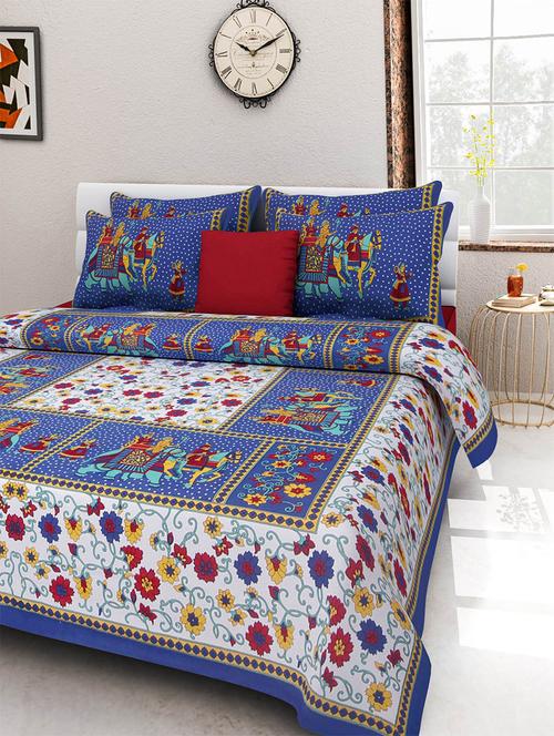pure cotton rajasthani traditional double bed sheet with 2 pillow covers - 14446487 - Standard Image - 1