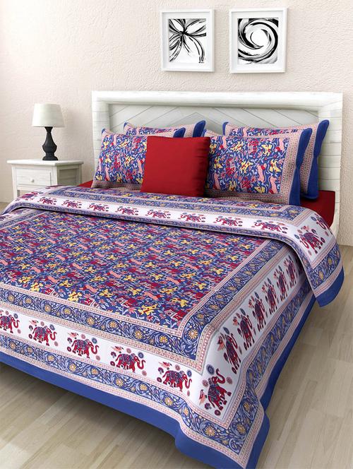 pure cotton rajasthani traditional double bed sheet with 2 pillow covers - 14446579 - Standard Image - 1