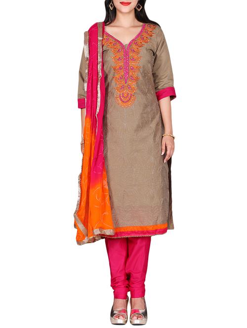 Embroidered unstitched churidaar suit - 14447134 - Very Small Image - 1