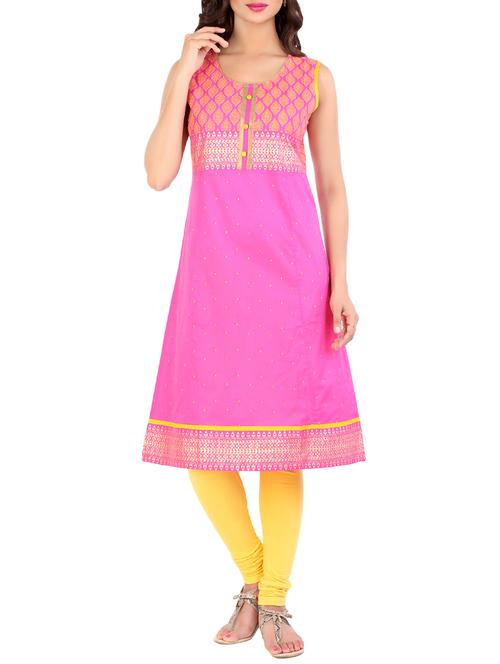 pink cotton a-line kurta - 14448129 - Standard Image - 1