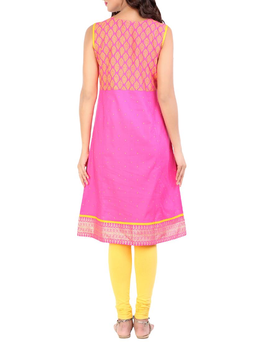 pink cotton a-line kurta - 14448129 - Zoom Image - 3