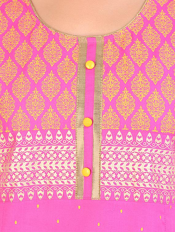 pink cotton a-line kurta - 14448129 - Zoom Image - 4