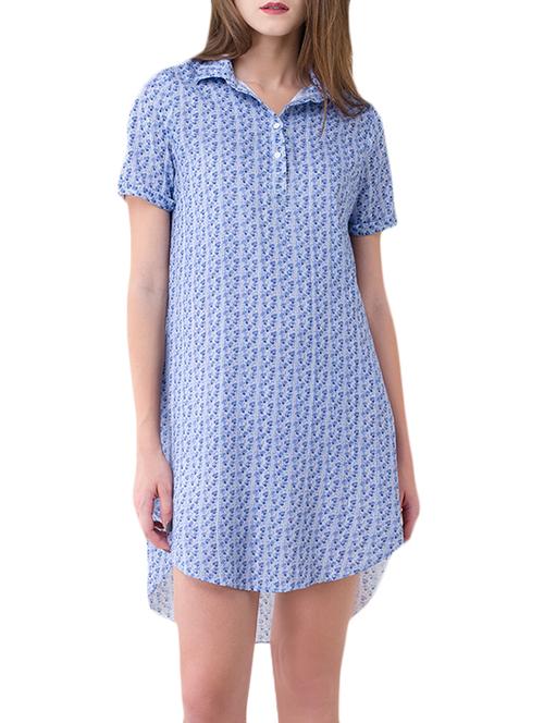 blue cotton blend shirt dress - 14448235 - Very Small Image - 1