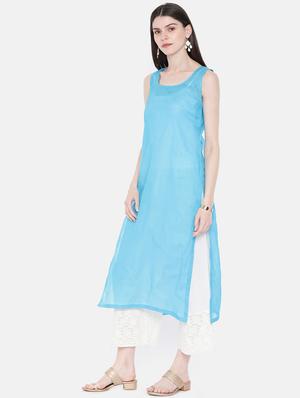 blue georgette straight kurta - 14450055 - Standard Image - 2