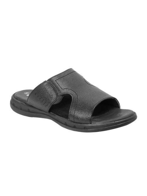 red chief black leather slip on slippers - 14450778 - Standard Image - 1