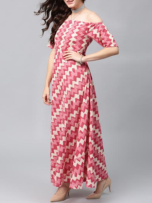 Pink off shoulder maxi dress - 14451596 - Very Small Image - 1