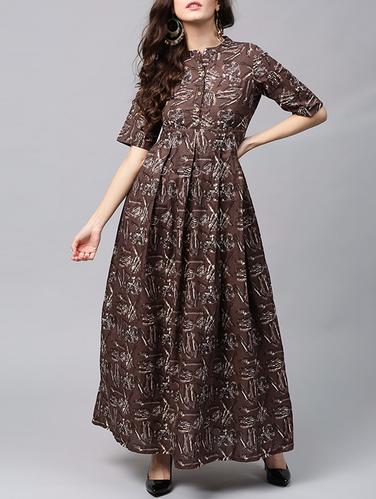 Brown printed maxi dress - 14451600 - Very Small Image - 1