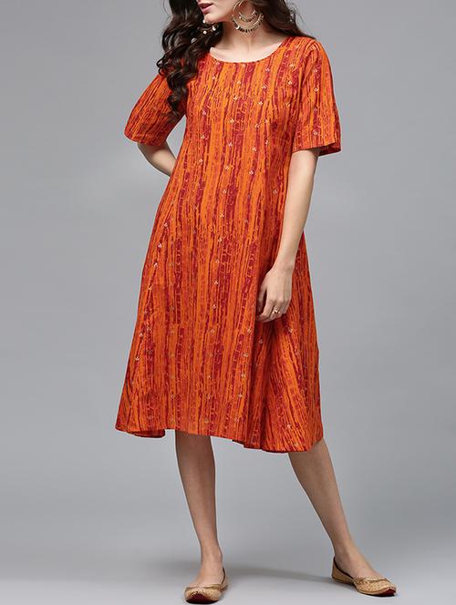 Orange cotton a-line dress - 14451605 - Very Small Image - 1