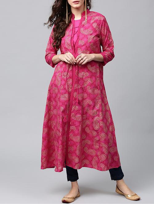 pink cotton printed shrug - 14453088 - Very Small Image - 1