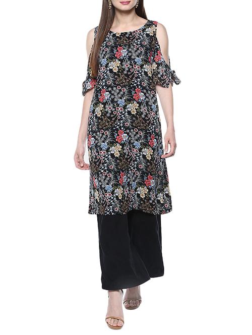 black crepe A-line kurta - 14453095 - Very Small Image - 1