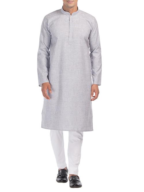 grey cotton kurta payjama set - 14453478 - Very Small Image - 1