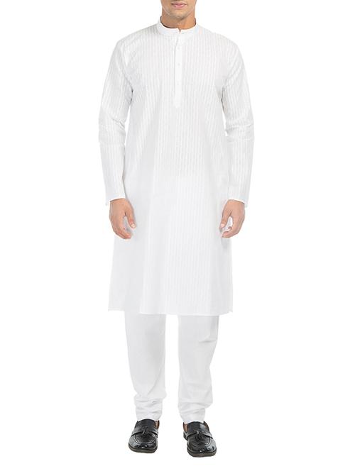 white cotton kurta payjama set - 14453486 - Very Small Image - 1