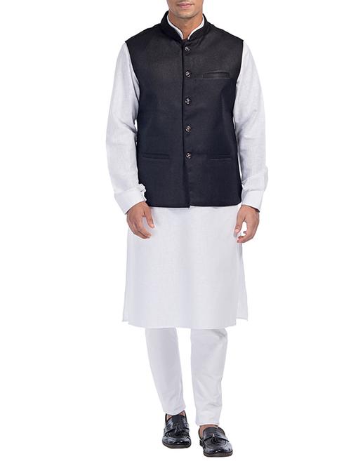 white cotton kurta payjama & Nehru Jacket set - 14453498 - Standard Image - 1